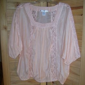 Truly Dear Peach Blouse Silk Cotton Puffy Sleeve M